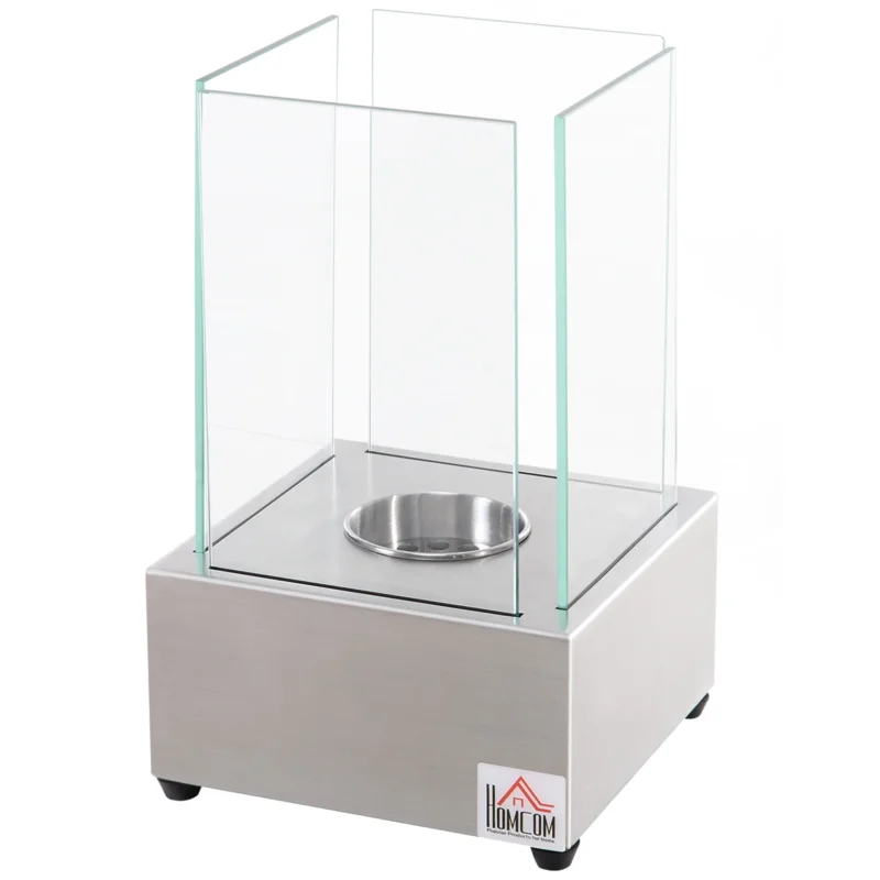 easycomfort easycomfort camino a bioetanolo da tavolo con bruciatore da 0 4l biocamino in acciaio e vetro per interni ed esterni 20x20x33cm argento