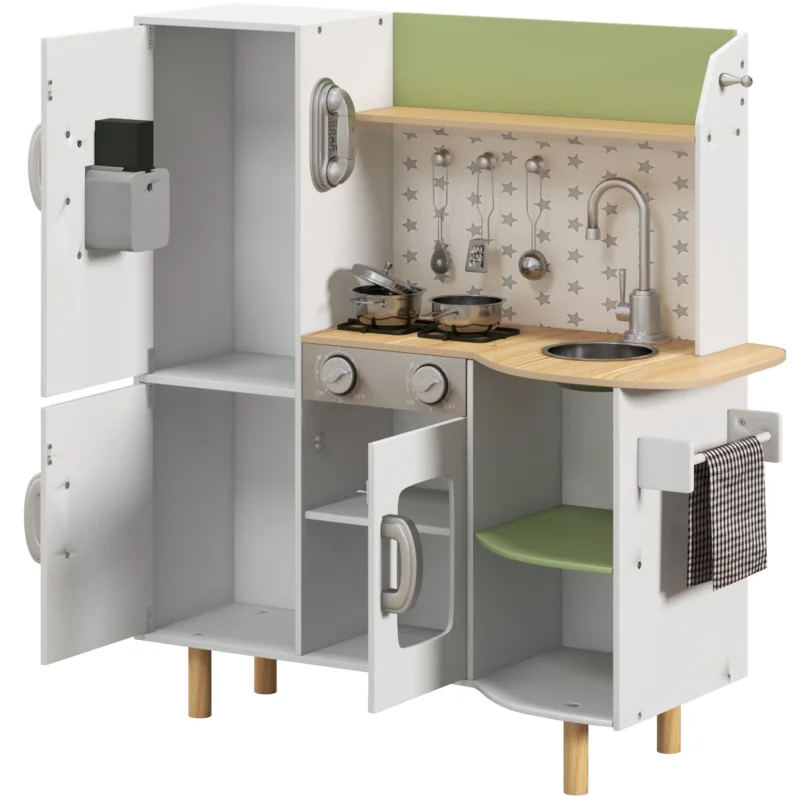 easycomfort easycomfort cucina giocattolo per bambini 3 6 anni con macchina del ghiaccio e utensili 84x34x89 cm bianco e verde