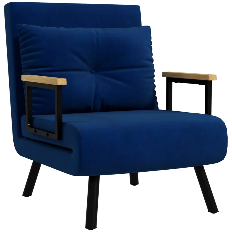 easycomfort easycomfort poltrona letto 3 in 1 con schienale reclinabile e cuscino in tessuto effetto velluto 63x73x81 cm blu