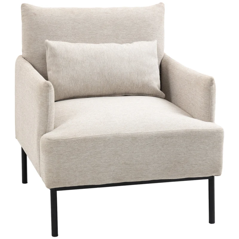 easycomfort easycomfort poltrona moderna darredo con cuscino extra in tessuto effetto lino e acciaio 73x81x82 cm bianco crema