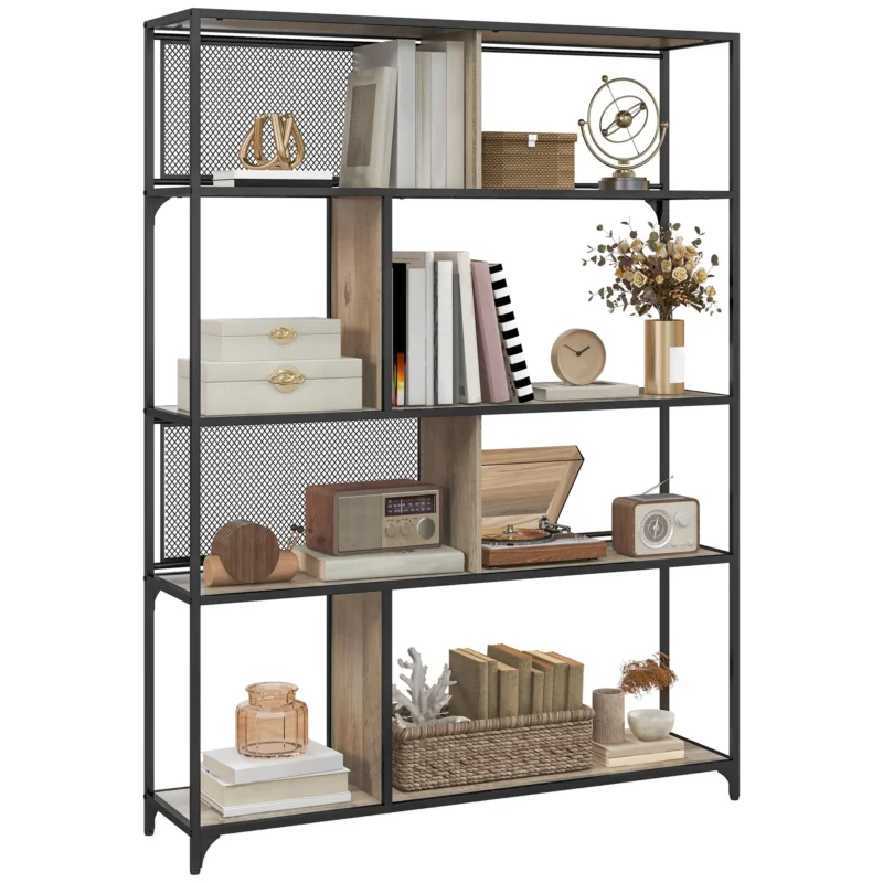 easycomfort easycomfort scaffale libreria industriale a 5 livelli con porta metallica in legno e acciaio 120x30x161 cm nero e grigio