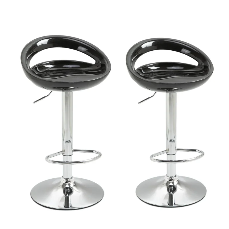 easycomfort easycomfort set 2 sgabelli da bar alti sgabelli girevoli a 360 con schienale e poggiapiedi altezza regolabile base in acciaio per sala da pranzo e cucina 46x41x76 96cm nero ean 8054144139012