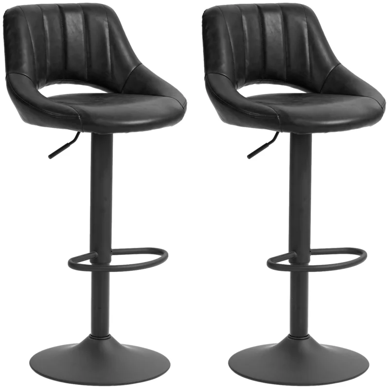 easycomfort easycomfort set da 2 sgabelli da bar con altezza regolabile poggiapiedi e seduta girevole in finta pelle nero