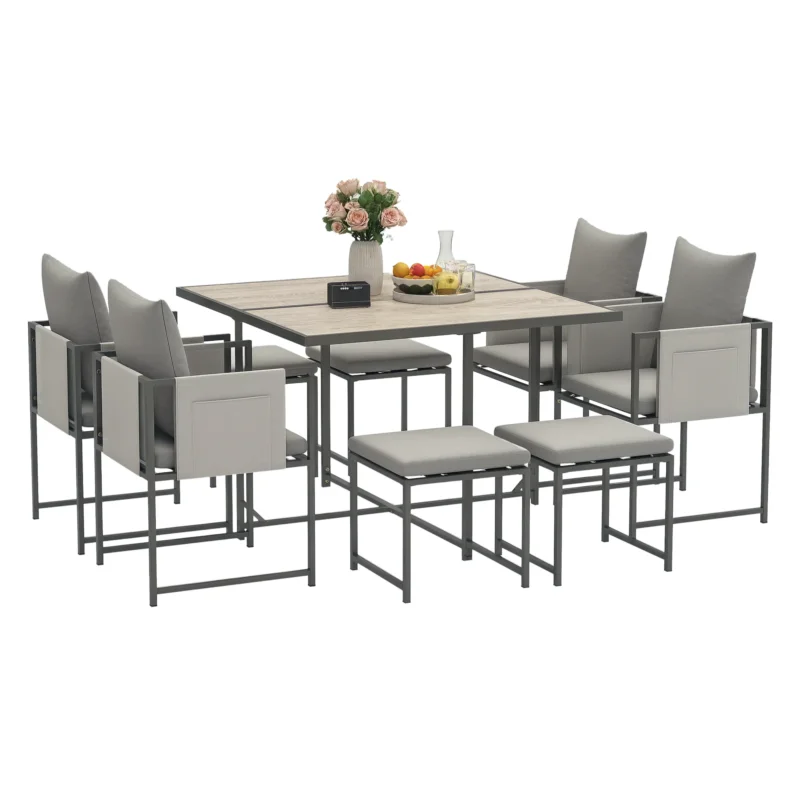 easycomfort easycomfort set mobili da giardino con tavolo da pranzo 4 sedie da esterno e 4 sgabelli poggiapiedi grigio