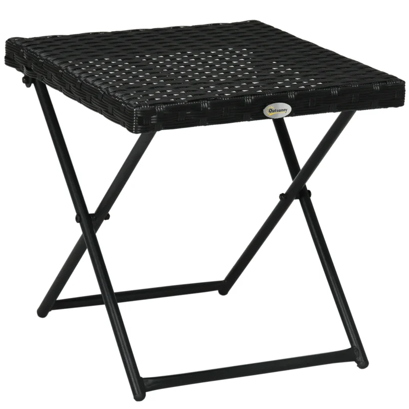 easycomfort easycomfort tavolino da giardino pieghevole salvaspazio in rattan sintetico e acciaio 40x40x40cm nero