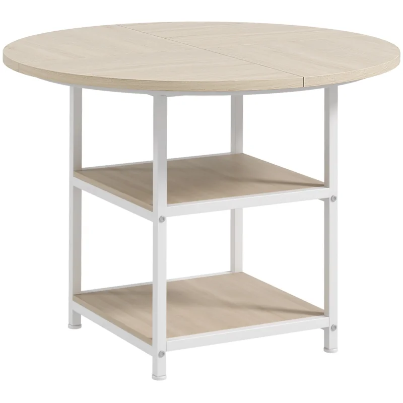 easycomfort easycomfort tavolo da pranzo per 4 6 persone con 2 ripiani integrati in acciaio e mdf 100x76 cm bianco e rovere