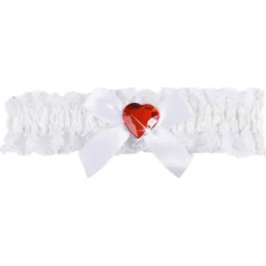Jarretière sexy dentelle pour femme blanche avec cœur rouge