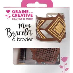 Kit bracelet à broder manchette motif losange pour adulte cuir marron