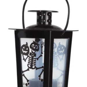 Lanterne lumineuse Halloween avec squelette et citrouille pour décoration noire