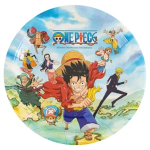 Assiettes en carton One Piece bleues avec Luffy et son équipage