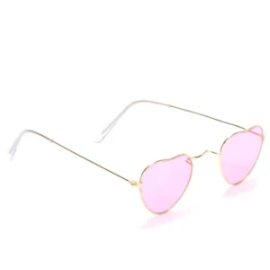 Lunettes coeur pour adulte roses avec monture en métal doré