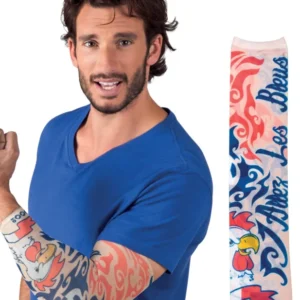 Manche tatouage supporter France pour homme bleu blanc rouge avec motif coq