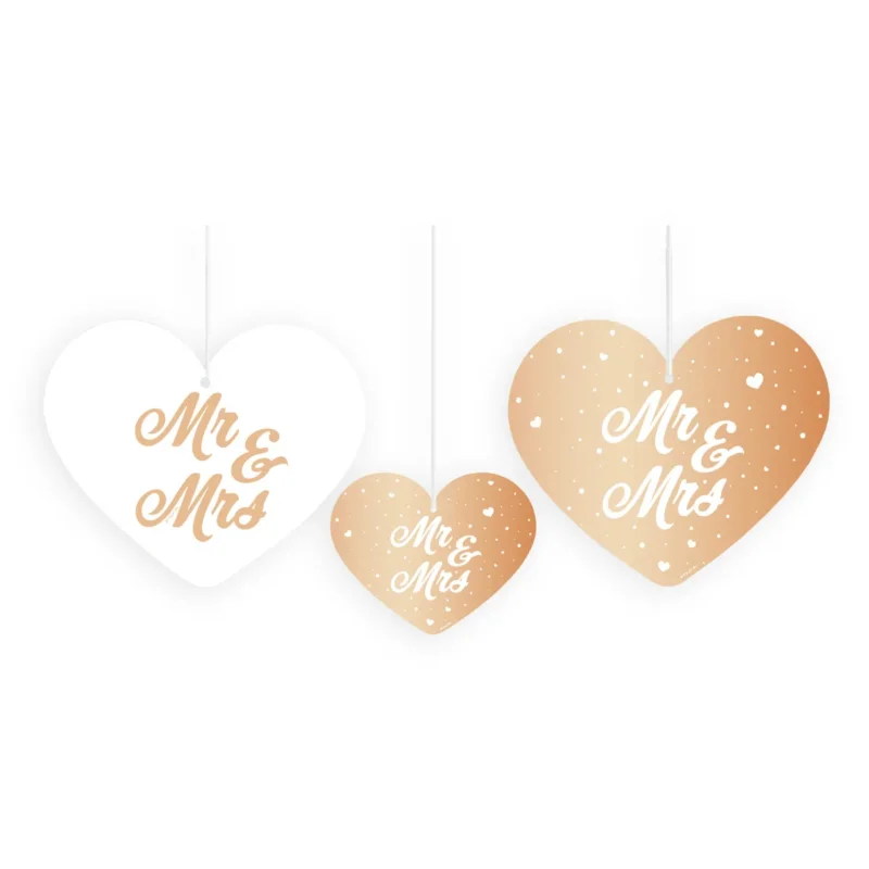 Mr, & Mrs, Hangdecoratie Set Rose Goud 5 delig van Folat koop je bij Partywinkel