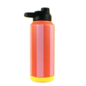 Ava & Yves Trinkflasche Stripes Feuerrot/Rosa/Gelb – 1 Liter Edelstahlflasche mit Sportverschluss, vakuumisoliert.