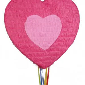 Piñata cœur pour fête rose à suspendre avec rubans multicolores