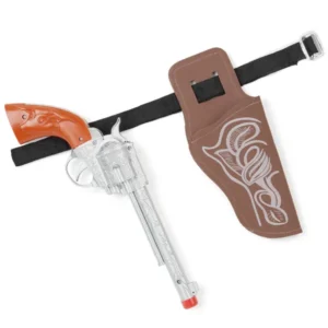 Pistolet et ceinture de cow-boy pour enfant argenté et marron en plastique