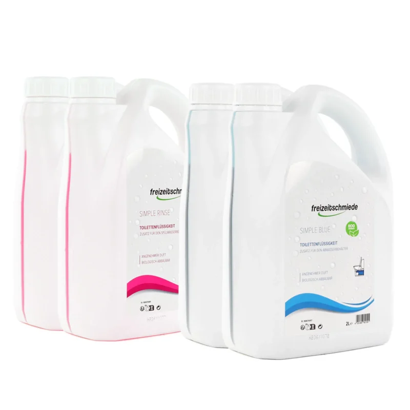 Freizeitschmiede Set Simple Blue + Rinse Toiletten Zusatz je 4L Sanitärflüssigkeit – Freizeitschmiede