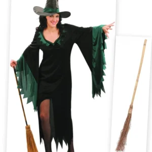 Kostümset Hexe für Damen mit Kleid, Hut und Besen