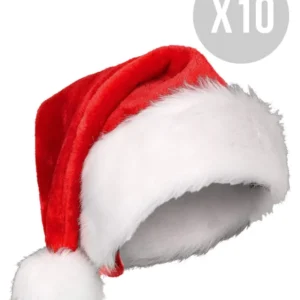 Weihnachtsmützen mit künstlichem Fell 10 Stück rot-weiss
