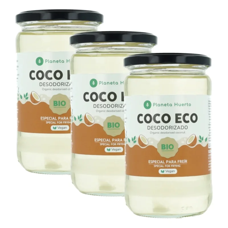 Packung 3xOrganisches desodoriertes Kokosnussöl ECO Planeta Huerto 500 ml